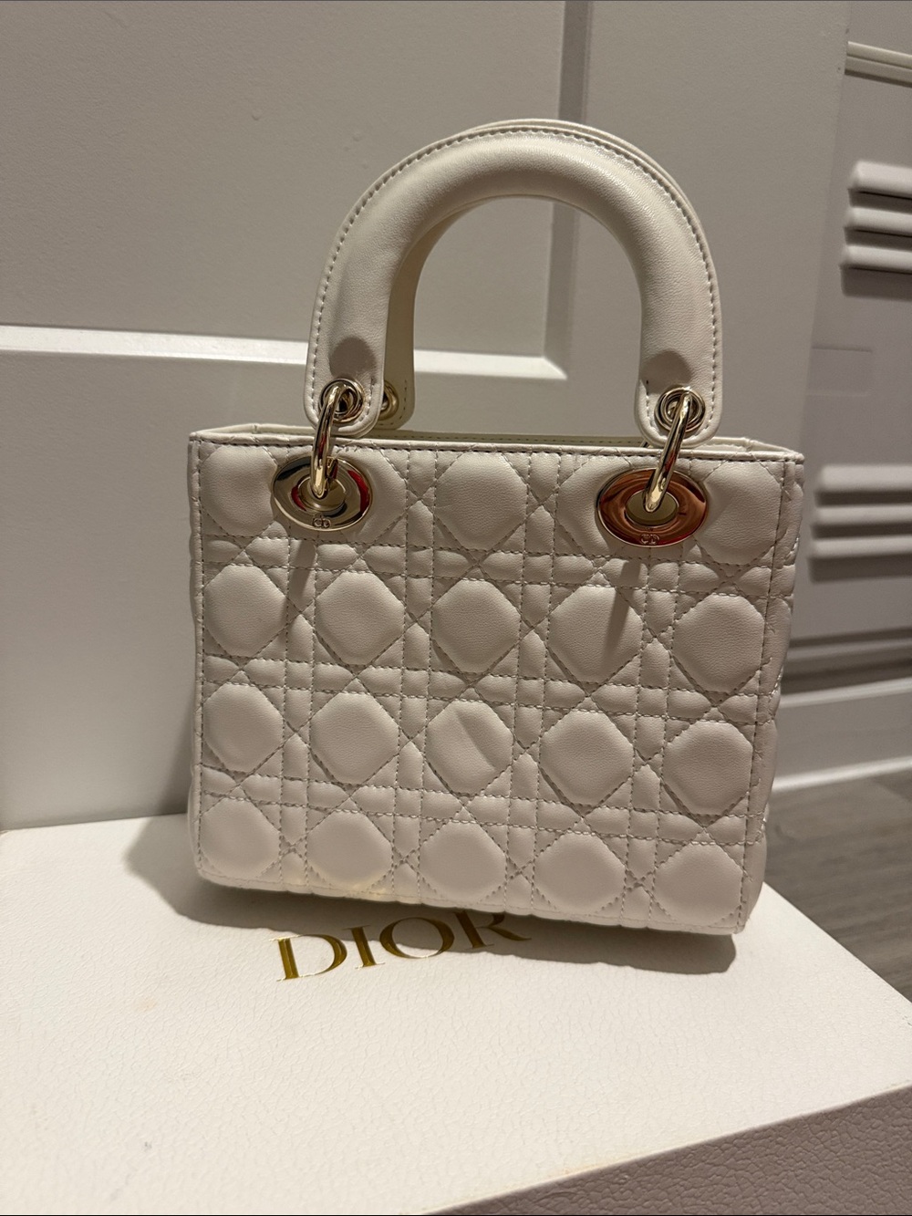 Dior Cream Quilted Mini Lady Bag with Gold Hardware - Picture 3 of 9